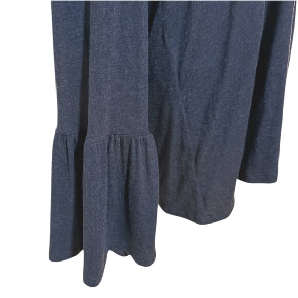 Pleione Ruffled V‎ Neck Bell Sleeve Tie Back Top Womens Large Navy Blue - Picture 6 of 8